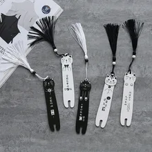 Шт. 1 шт. милый мультфильм творческий черный и белый Эмаль деревянные закладки изысканный подарок кошка книга папка с кисточкой студент канцелярские