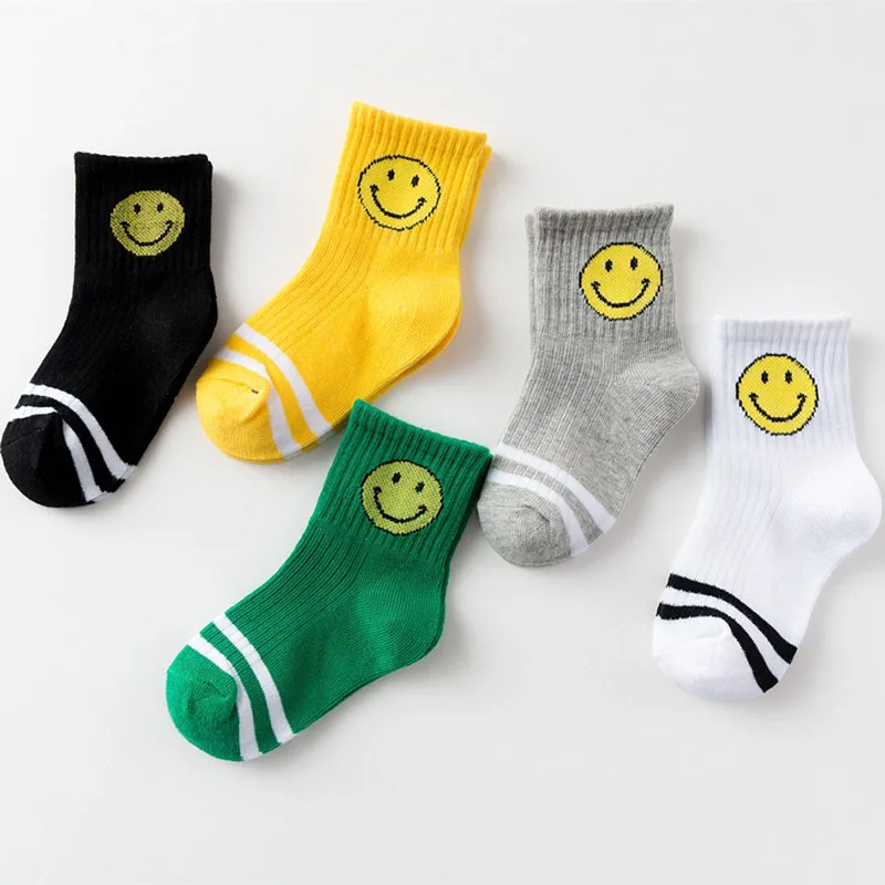 

New all-cotton children's socks with smiling face stripes and breathable socks