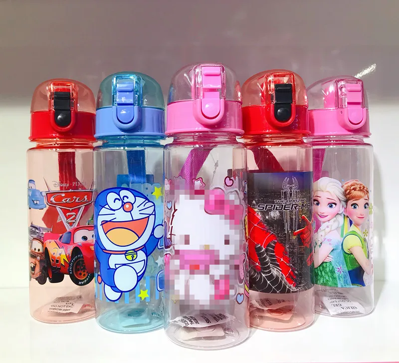 

1pc 550ml Cartoon Spiderman Water Bottles Drinking cup Vacuum kids cups Eco-friendly PP Plastic Bottle for kids boy Girl