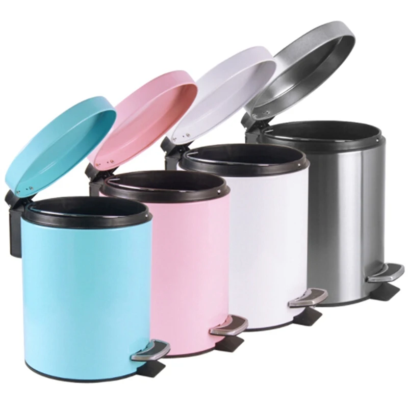 1Pcs 5L Mute Garbage Pail Stainless Steel Round Step Trash Can Foot