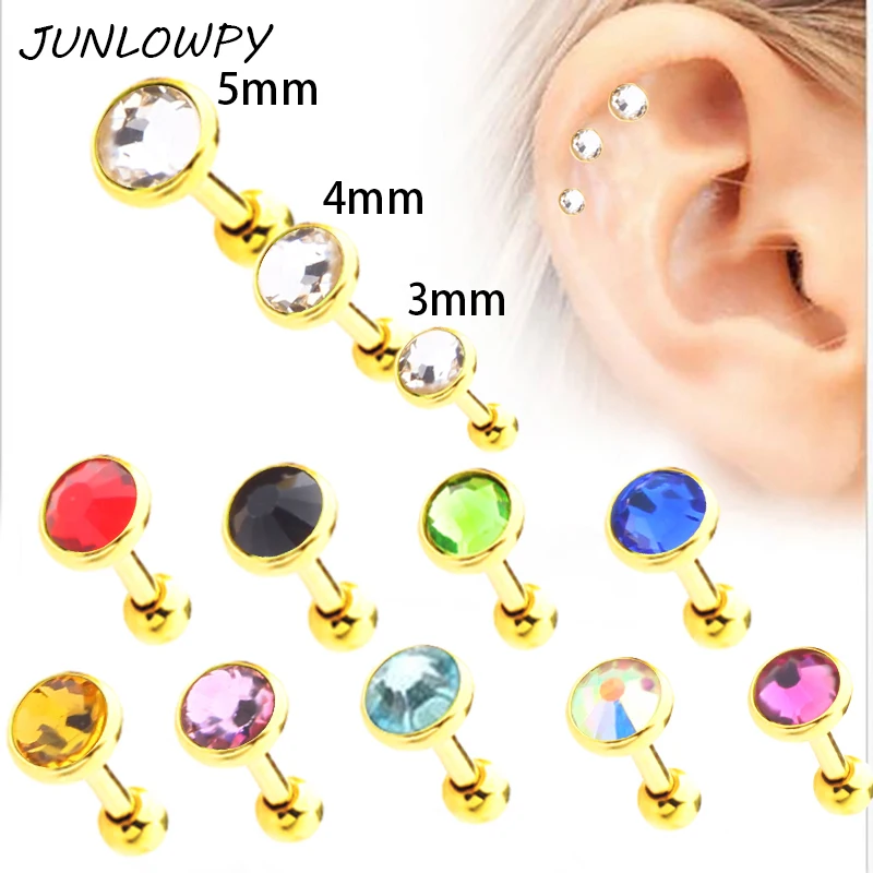 Junlowpy 3/4/5mm Helix Bar Ring Crystal/rhinestone Gauge Stainless