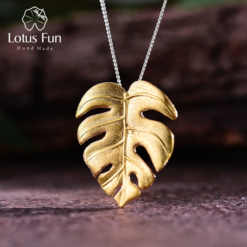 Lotus Fun Real 925 Sterling Silver Handmade Fine Jewelry Creative Monstera Leaves Design Pendant without Necklace for Women