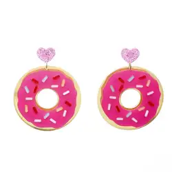 Мода Еда ювелирные изделия акрил розовый серьги "пончики" геометрические Сердце Личность Модные женские сережки