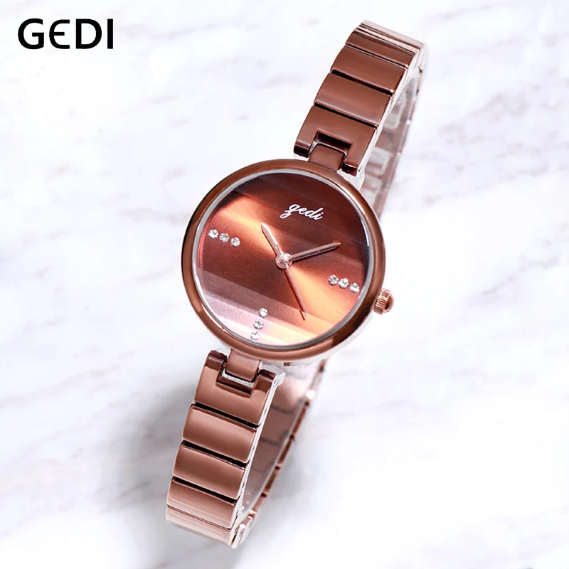 

GEDI Women's Fashion Quartz Watches Rose Gold Steel Strap Woman Watch Top Brand Luxury 2019 Women Female Wristwatch Clock