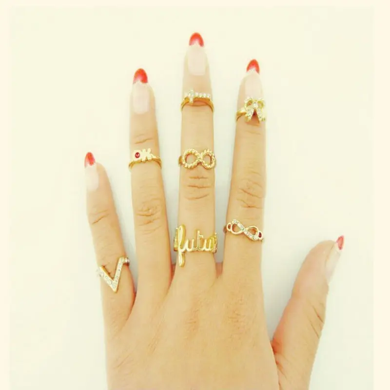 

7 Pcs/set Fashion Ring Bague Anillos Mujer Jewelry Infinity Gold-color Mid Nail Knuckle Finger Rings for Women Aneis Femininos