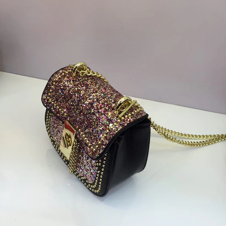 

2017 mini chain bag sequine rivet women mini handbag ladies small size messenger bag day clutch chain