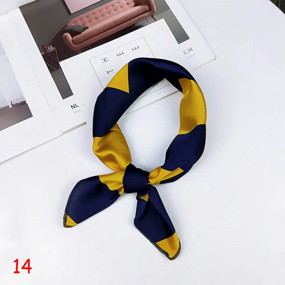 Квадратный шарф, повязка для волос, для деловых женщин, вечерние, элегантные, маленькие, винтажные, обтягивающие, Ретро стиль, на шею, Шелковый атласный шарф, 50*50 см - Цвет: 14
