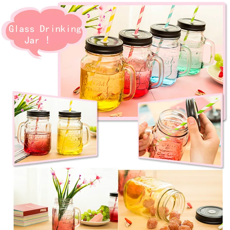 

500ML Vintage Glass Drinking Jar Glass Cup Beverage Mug with Lid Summer Ice Cream Fruit Cold Drinking Jars juice Home gifts