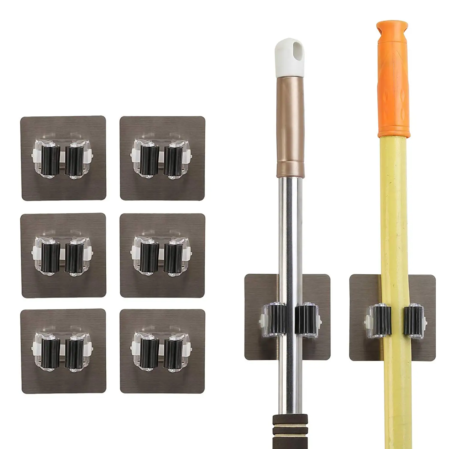 

METABLE 8 Pcs Mop Holder, Broom Mop Holder Self Adhesive Wall Mount Tools Storage Organizer Kitchen Bathroom