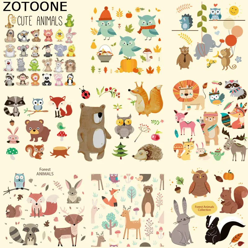 ZOTOONE Cute Cartoon Animal Patches for Clothing Iron on Transfers DIY Accessory Decoration Print on T-shirt Jeans for Children