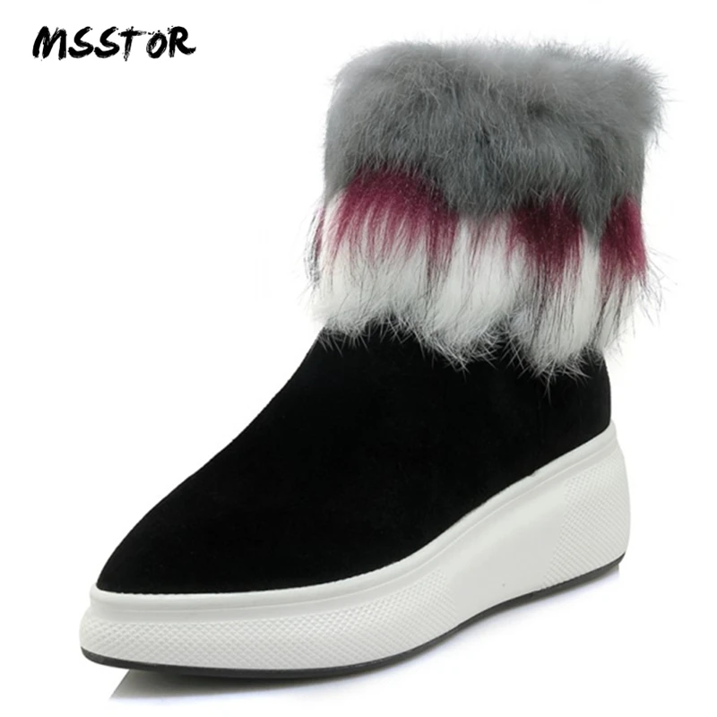 

MSSTOR Pointed Toe Fashion New 2018 Snow Boots Women Black Platform Women Ankle Boots Casual Office Zipper Warm Winter Boots