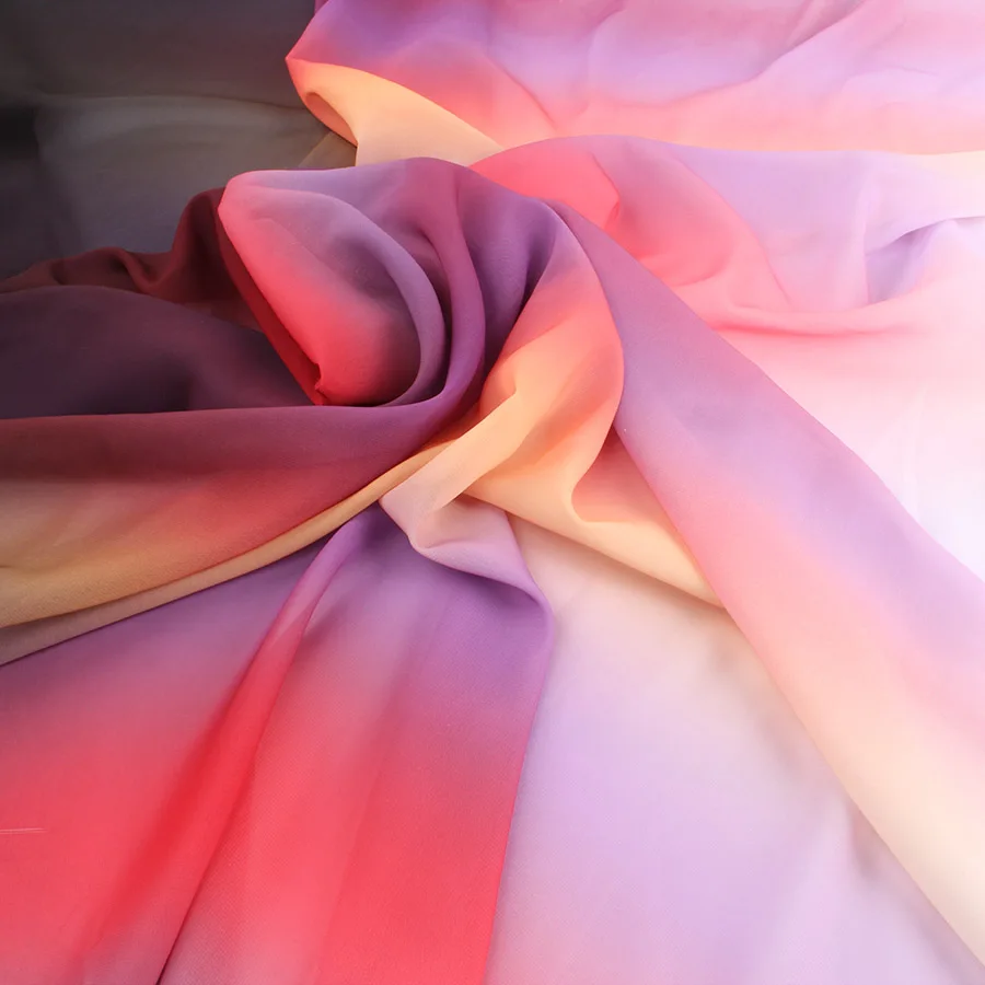 Градиентный цвет имитированный шелк ткань меняющий оттенок 100d шифоновая ткань прозрачные платья материал 150 см ширина по двору