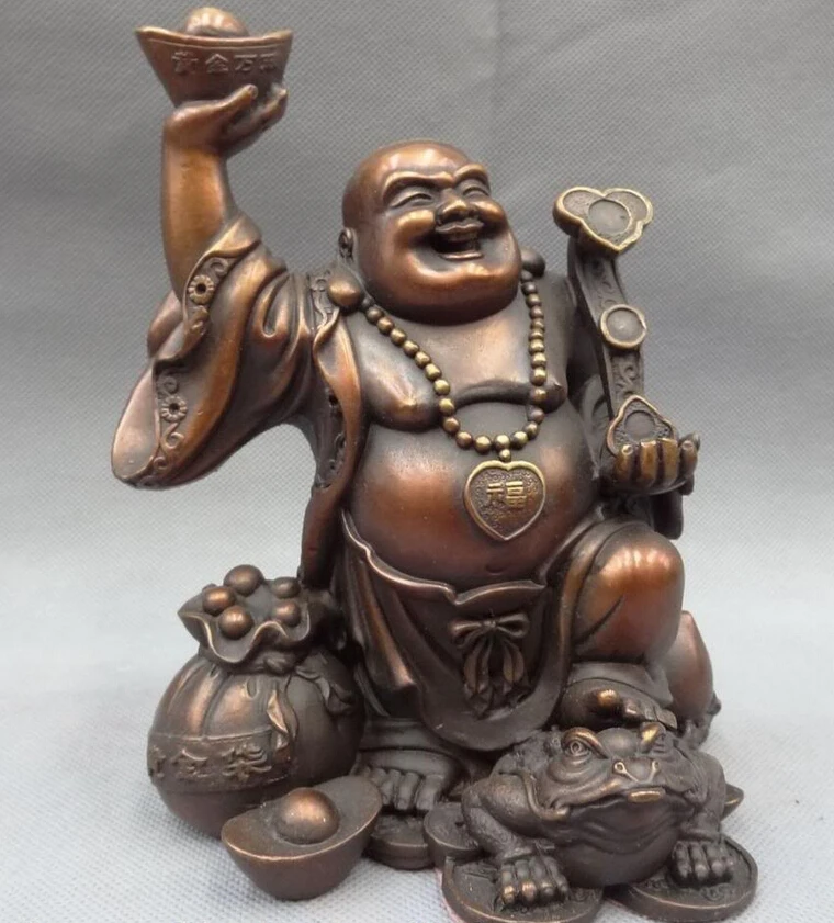 

song voge gem S4414 Chinese Pure Bronze YuanBao Coin Bag RuYi Happy Maitreya Buddha Statue Hoptoad
