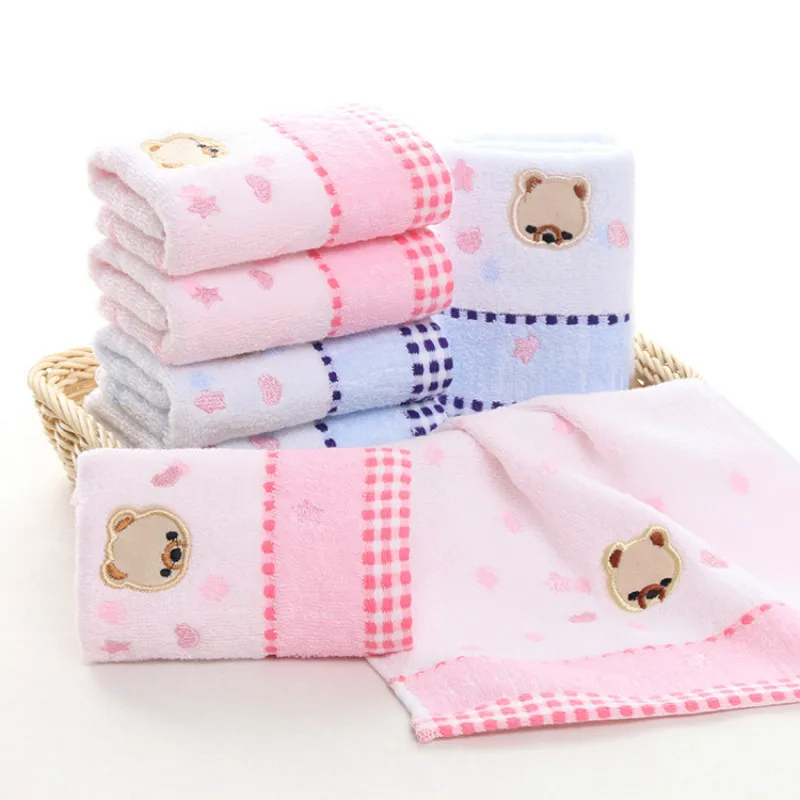 

2 Colors Soft Water Absorption Feeding Towel Baby Wiping Face Bath Towel Cartoon Bear Toddlers 25*50 cm All Cotton Shower Towels