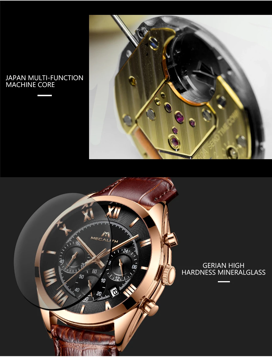 MEGALITH модные деловые часы для мужчин спортивные кварцевые часы для мужчин s часы лучший бренд класса люкс Водонепроницаемые кожаные часы Relogio Masculino