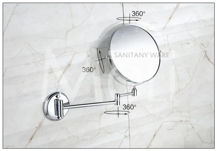 Ванная комната зеркало медная рамка круглое зеркало настенное крепление " двойное лицо складная рука макияж зеркала espelho ванна 3 x увеличение