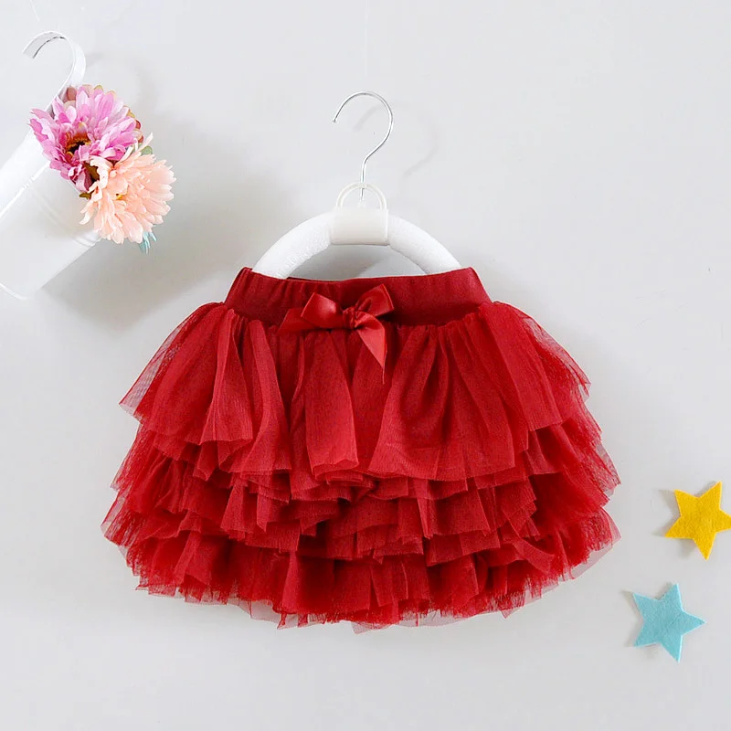 1 год, детская юбка-пачка для девочки, розовая многослойная мини-юбка, Vestido,, милая детская одежда с поясом для малышей 9, 12, 24 месяцев, RBS174001 - Цвет: Красный