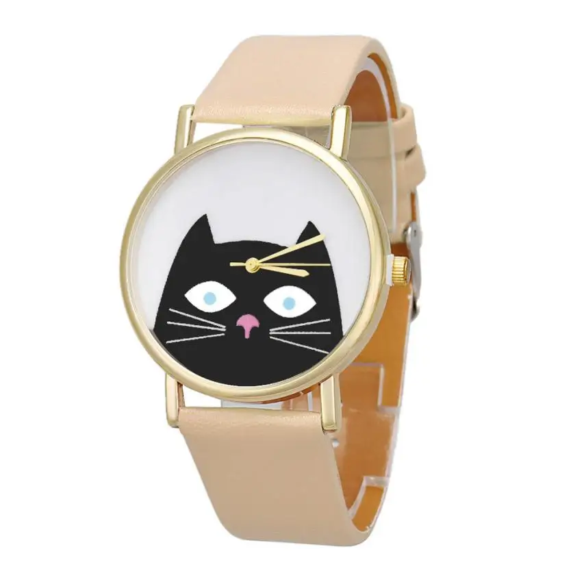 

#5001 Fashion Leisure Woman Watch Cat Women Men Leather Band Analog Quartz Dial Wrist Watch