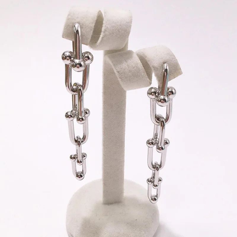 

Hot fashion titanium steel jewelry T letter six-section chain U-shaped long earrings for women
