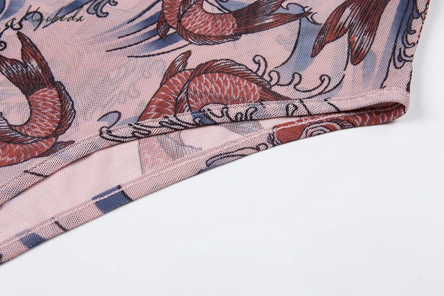 Macheda женский модный прозрачный боди с притом рыбками комбинезон с длинным рукавом