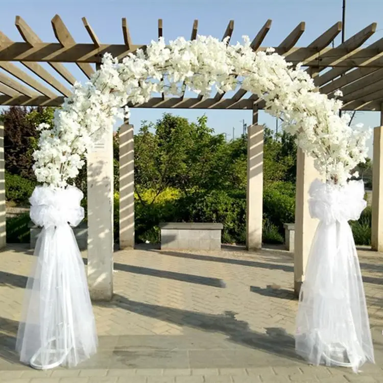 

Wedding Centerpieces Metal Frame with Cherry Blossoms Chiffon Set Arch Happiness Door For Shopping Mall Opening Party Decoration