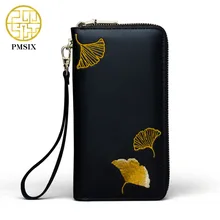 Pmsix кожаный бумажник с вышивкой, женские кошельки из спилка, дизайнерские кошельки в винтажном стиле, клатч, сумка-держатель для карт