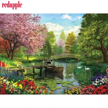 Сделай Сам, полный, алмазная вышивка, пейзаж с озером, фото на заказ, алмазная живопись, вышивка крестиком, 3D, Алмазная мозаика, украшение, рождественский подарок