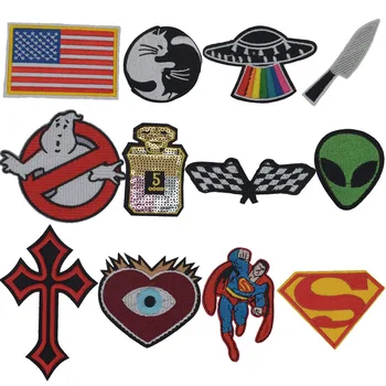 

New Arrival Alicen Checkered Flag Knife Planet Cross Patches For Clothing Patchwork Embroidered Appliques Garment Stickers Badge
