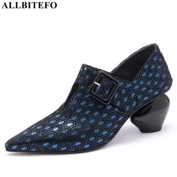 

ALLBITEFO natural genuine leather sheepskin high heels women heels fashion ladies shoes spring autumn high heel shoes