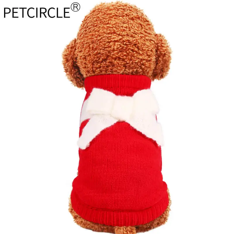PETCIRCLE одежда для домашних животных собака щенок плюшевый Померанский французский для бульдога Чихуахуа осень зима кошка одежда лук свитер - Цвет: red