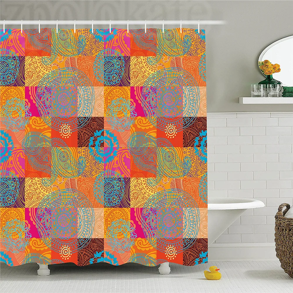 Batik Decor Shower Curtain Vintage Forms With Oriental Repeating