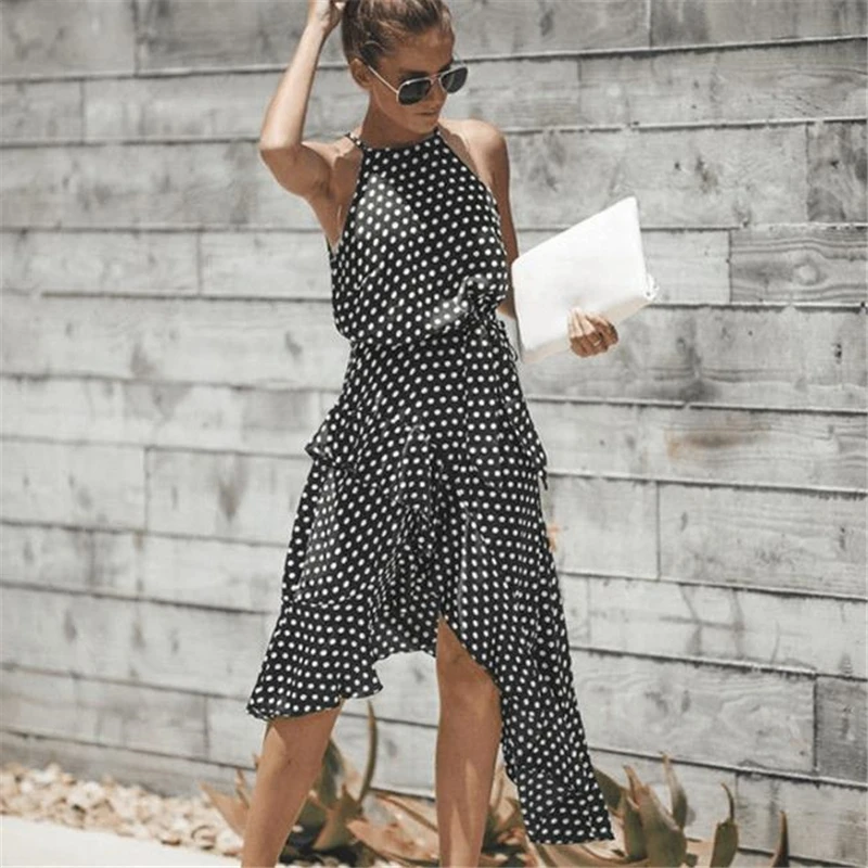 

Women Summer Oversized Ruffle Dress Female Backless Dress Woman Irregular Dresses Lady Print Strapless Vestidos Chiffon Robe
