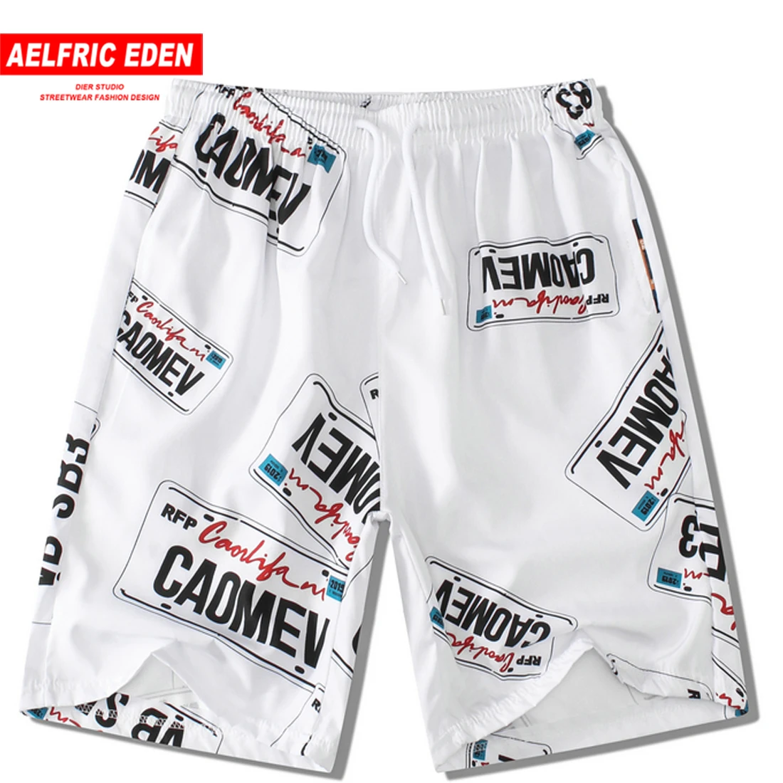 Aelfric Eden, модные короткие мужские шорты с эластичной резинкой на талии и буквенным принтом,, летние повседневные мужские шорты Харадзюку по колено, праздничные пляжные шорты