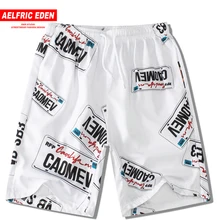 Aelfric Eden, модные короткие мужские шорты с эластичной резинкой на талии и буквенным принтом,, летние повседневные мужские шорты Харадзюку по колено, праздничные пляжные шорты