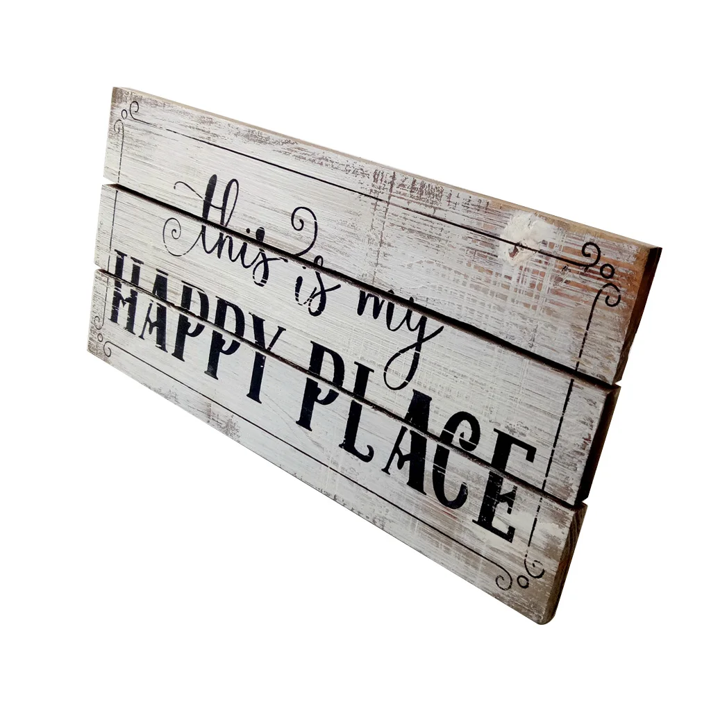 Shabby Chic Wooden Sign Decor This is my HAPPY PLACE Home Study Artwork Decoration Wood Plaque Decorative Sign