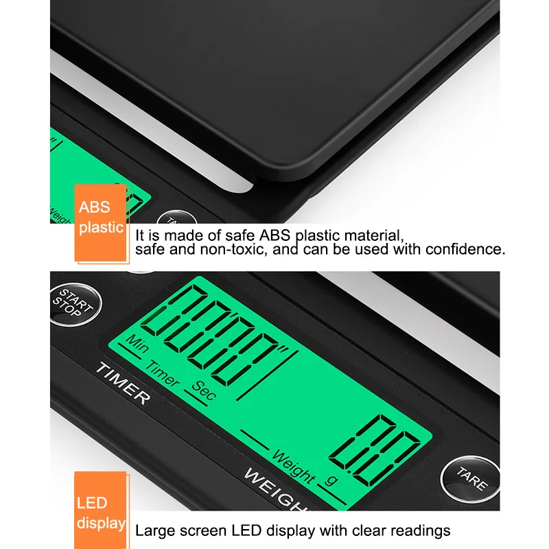

1 Pcs Electronic Coffee Scale Portable with Timer LCD Digital Weighing Tool for Kitchen LE66