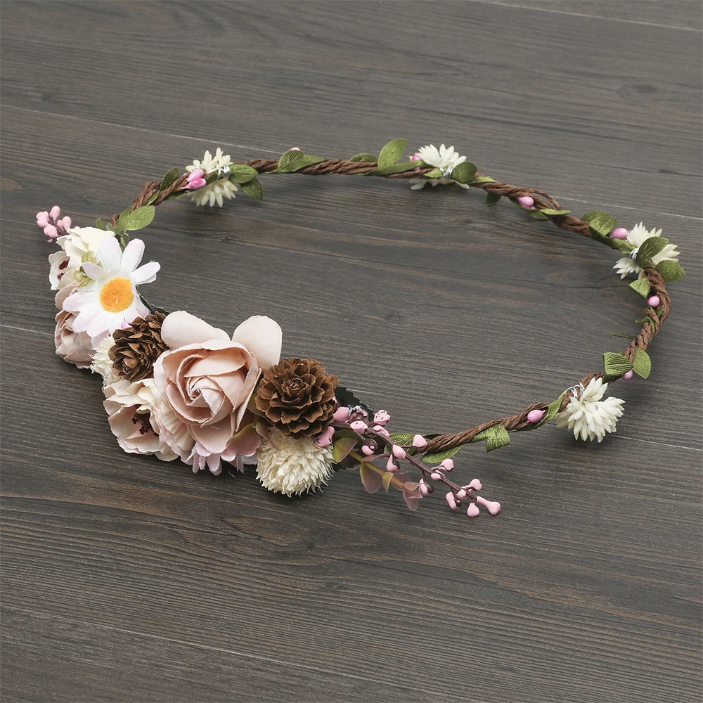 MOLANS Simulation Rattan Pinecone Flower Accessories Women Vintage Flower Crown Boho Outdoor Fashion Photoshoot Headpiece