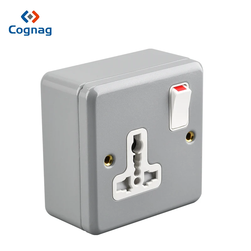 

Durable grer color outdoor 1 gang 13A universal metal clad switch socket single socket