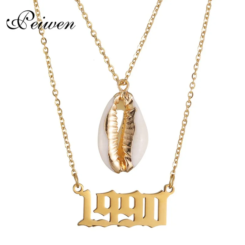 

Seashells Necklace 2 Layered Year Number Shell Pendant Birthday Year Gift 1989 1990 1991 1992 1993 1994 1995 1996 1997 1998 1999