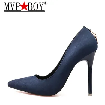 

MVP BOY Red Fetish High heels shoes woman 2018 Genuine suede leather women Pumps Thin Spike Heel Pointed Toe Spring blue valenti
