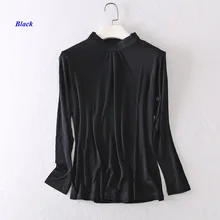 Новое поступление, трикотажная женская футболка с длинным рукавом из чистого шелка,, женская футболка с тяжелым шелковым стоячим воротником, двусторонняя шелковая футболка