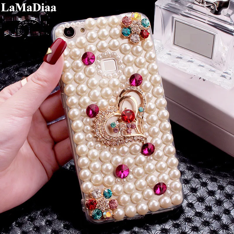 

LaMaDiaa For Huawei Honor8 9 10 20 Lite V10 V20 7X 8X Nova2 3 4 5 Case Hot Luxury Pearls Diamond Love Soft Protective Case