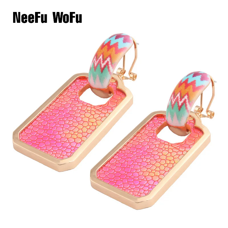 

NeeFu WoFu Leather Earring Large Long Row Geometry Drop Big Earrings Dangle Woman stick Brinco Ear Oorbellen Christmas Gift