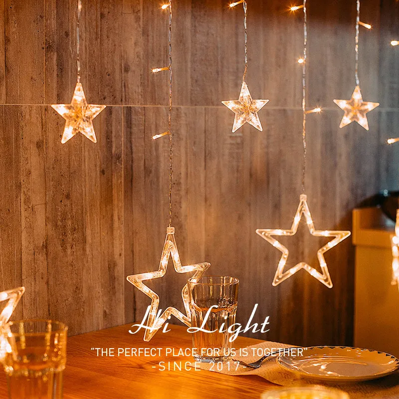 2.5M Romantic Fairy Star Led Curtain String Light EU 220V US 110V Tail Plug Xmas Garland Lights For Wedding Holiday Decor 2.5M Romantic Fairy Star Led Curtain String Light EU 220V US 110V Tail Plug Xmas Garland Lights For Wedding Holiday Decor