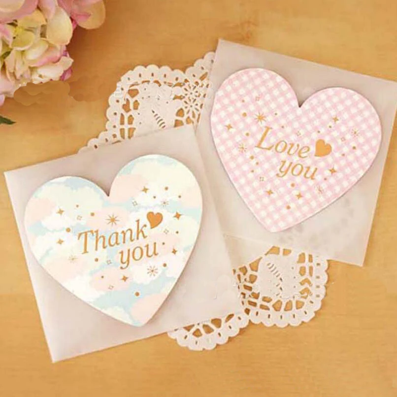 

New Design Heart New Year Birthday Wish Greeting Card with Envelope Message Card Valentine 's Day Universal Card 10pcs/pack