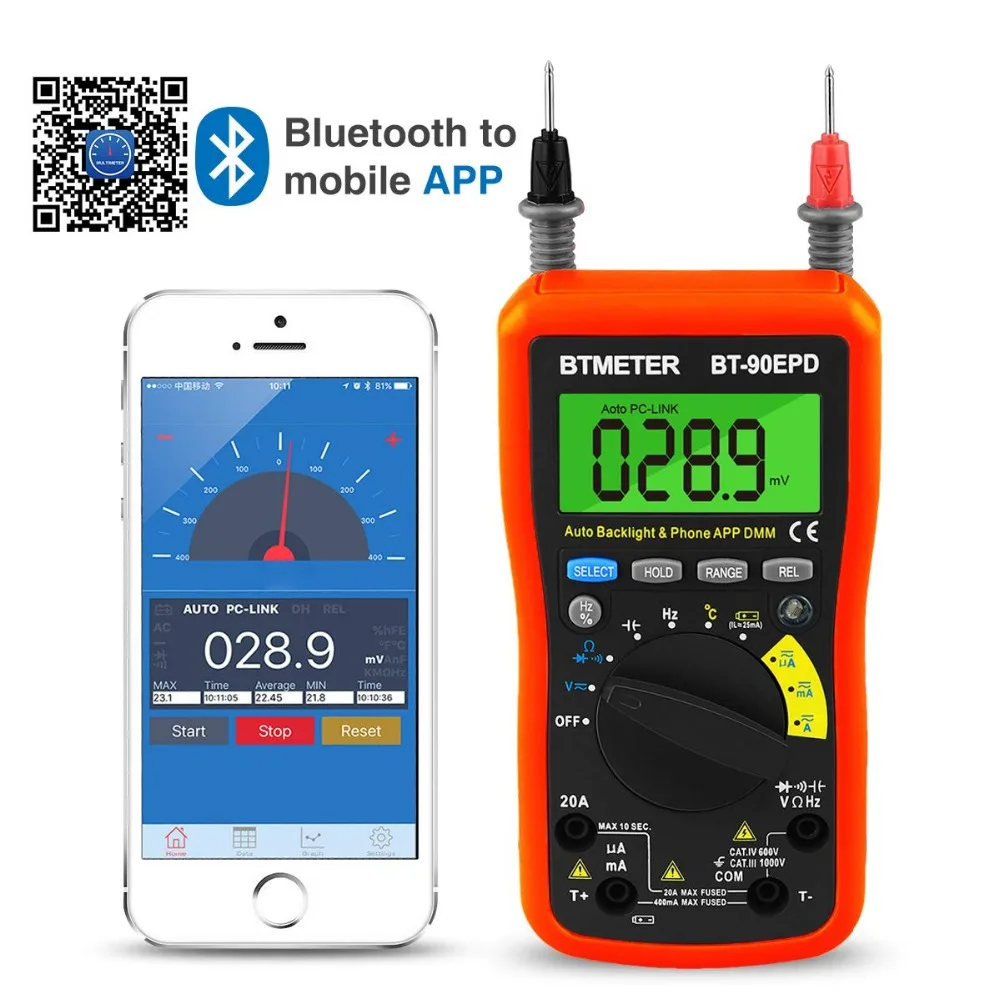 Мультиметр 90EPD Авто Диапазон DMM 4000 отсчетов с мобильный телефон приложение Bluetooth, AC, DC Напряжение ток