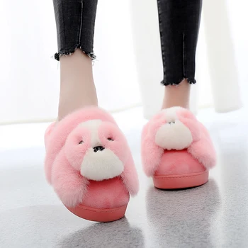 

2019 new arrival indoor slippers women's home slippers winter dog animal slippers lovers fur shoes guest slippers chinelo