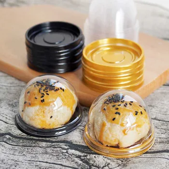

50pcs/lot Mini Round Cupcake Box Black Plastic Cake Packaging Box Gold Wedding Party Favor Boxes Mooncake Egg tart Puff Holders