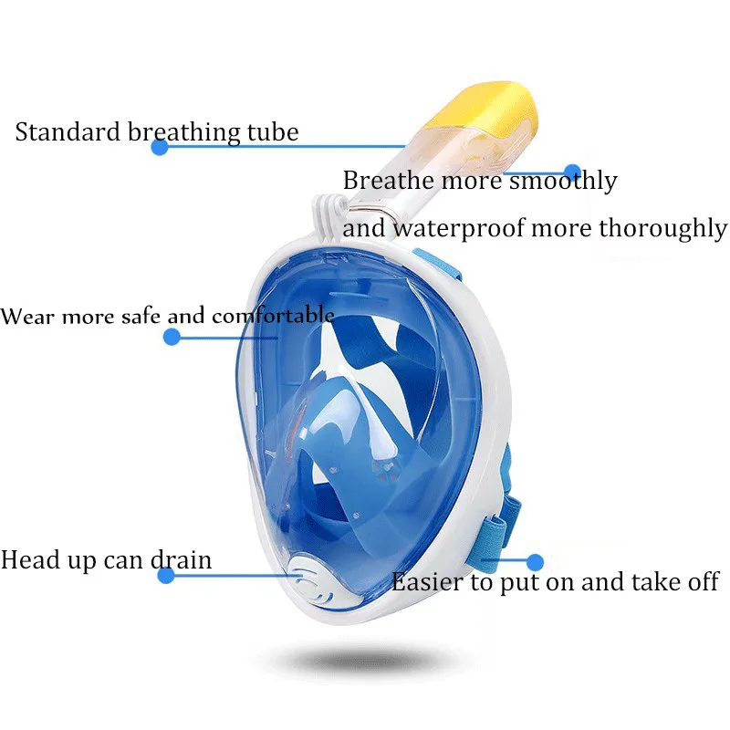 Маска для плавания маска для сноркелинга 180 панорамный вид свободное дыхание Полное Лицо Маска Для Сноркелинга анти-туман Анти-утечка для
