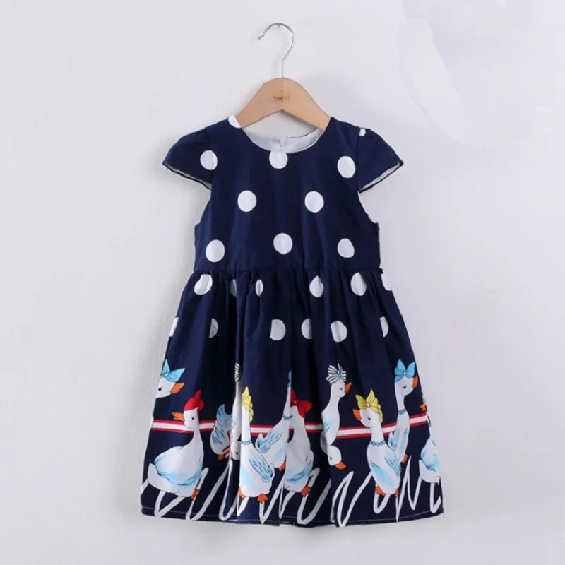 

Shybobbi New Girls Dress Blue Dot Swan Print Party Casual Holiday Baby Kids Clothing Size 4-12